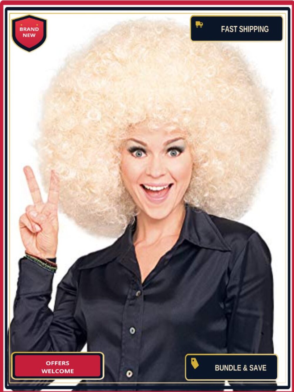Blonde Super Afro Costume Wig Adults One Size Disco Party Hair
